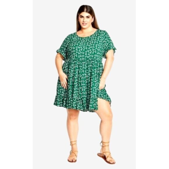 City Chic Dresses & Skirts - City Chic Womens Green Floral Dress Size 12 Midi Lightweight Plus Size Flowy